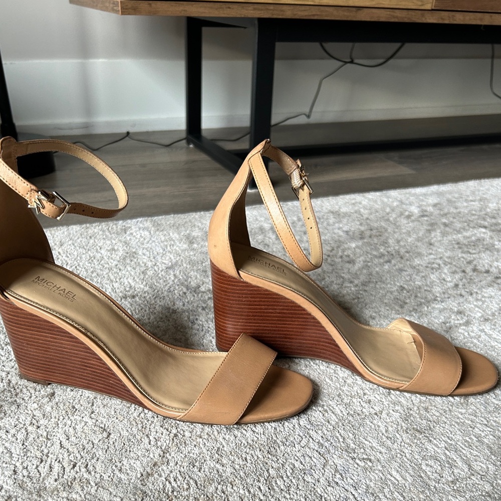 Michael Kors Nude Ankle Strap Wedges Size 9